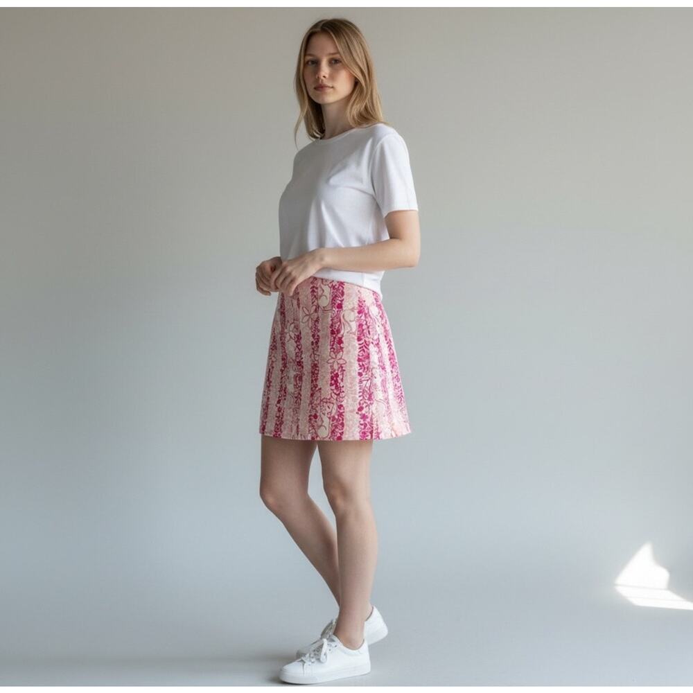 Lilly Pulitzer Vintage 90"s Y2K Pink Boardwalk Cafe Cotton Mini Skirt Size 4
